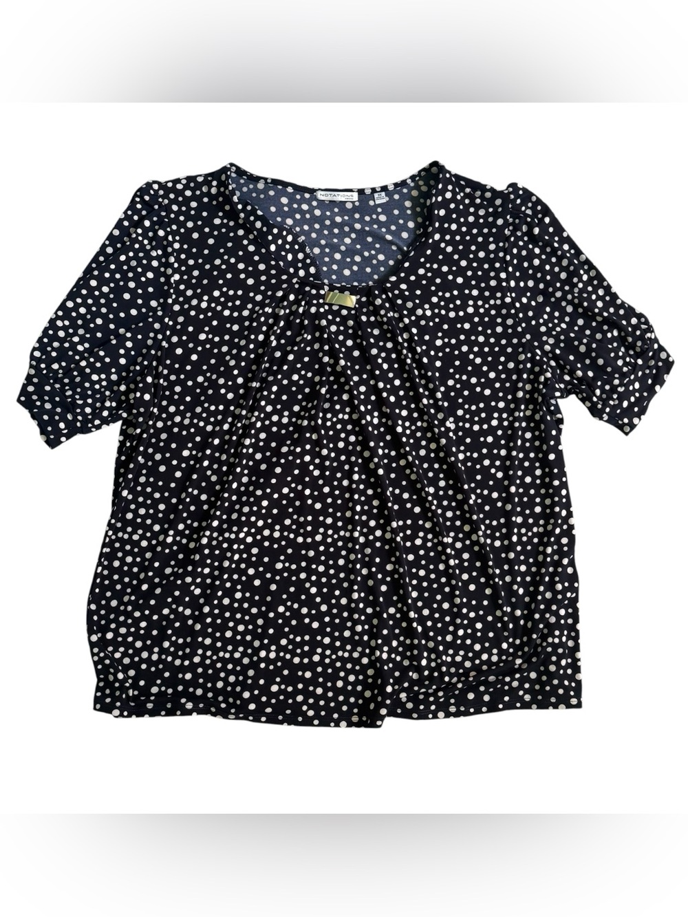 Notations Short Sleeve Career blouse Women Plus Size 3X Black & White Polka Dot